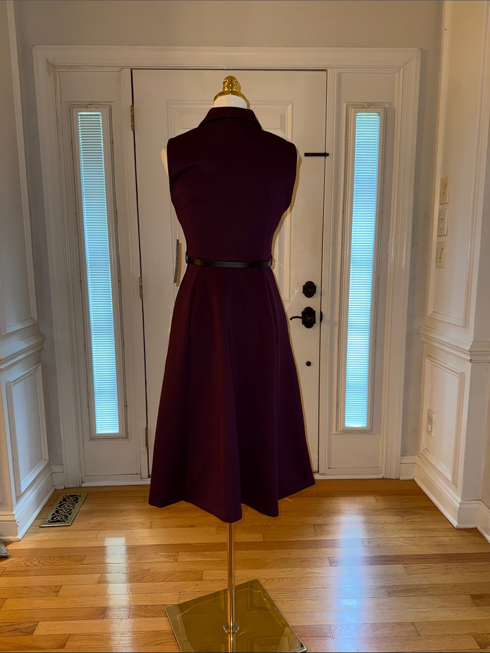 Calvin Klein Sleeveless Zip-Front Fit-and-Flare Dress in Plum - Picture 6 of 6